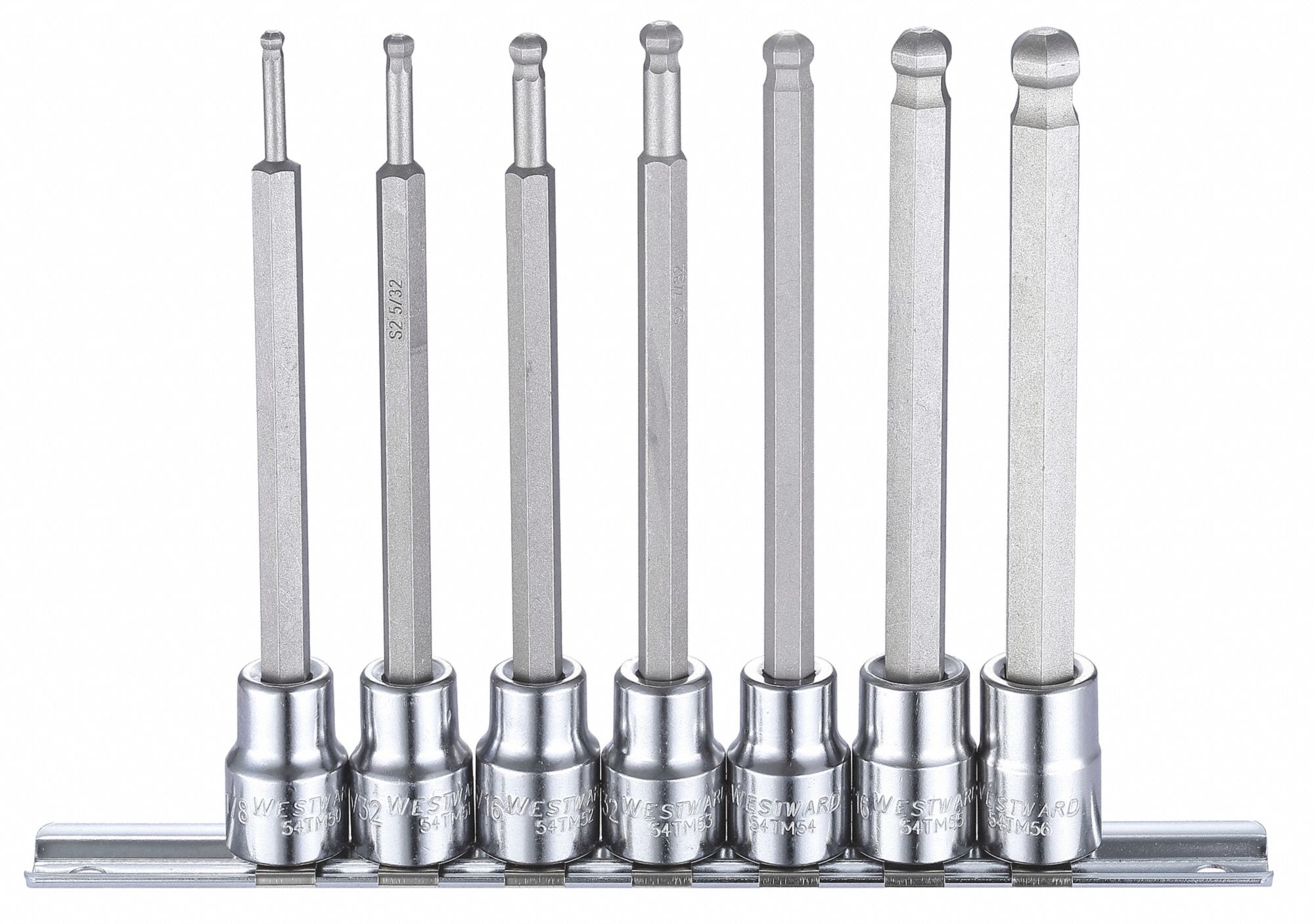 WESTWARD Socket Bit Set: 3/8 in Drive Size, 8 Pieces, 1/4 in to 7/32 in ...