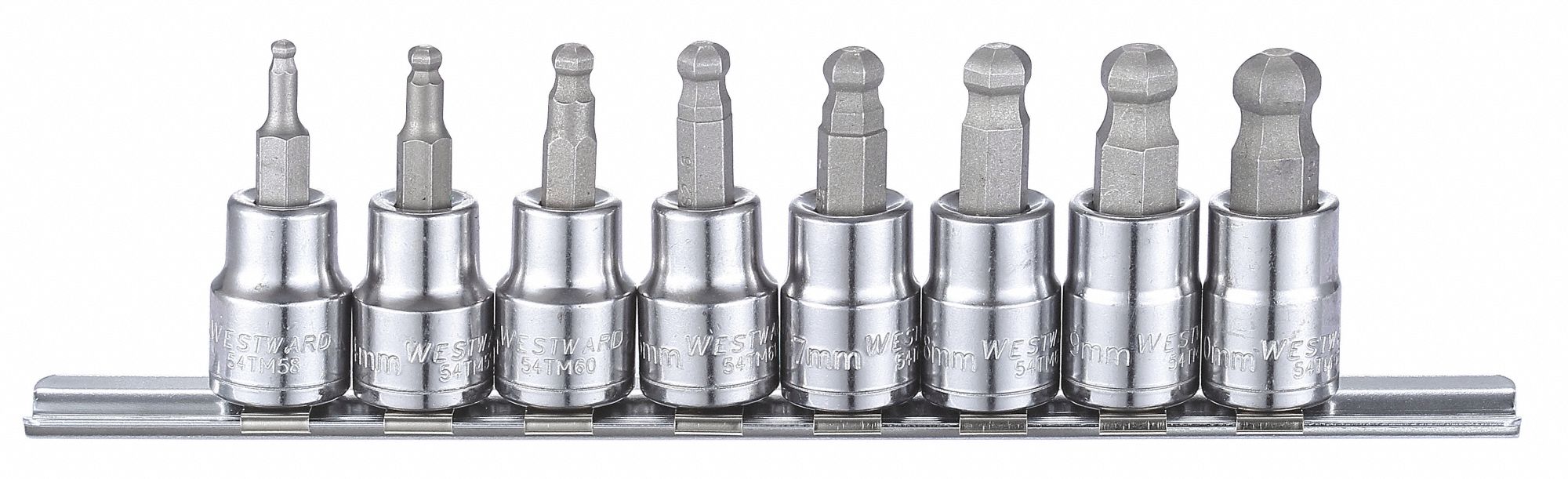 WESTWARD Socket Bit Set: 3/8 in Drive Size, 7 Pieces, 3 mm to 10 mm ...