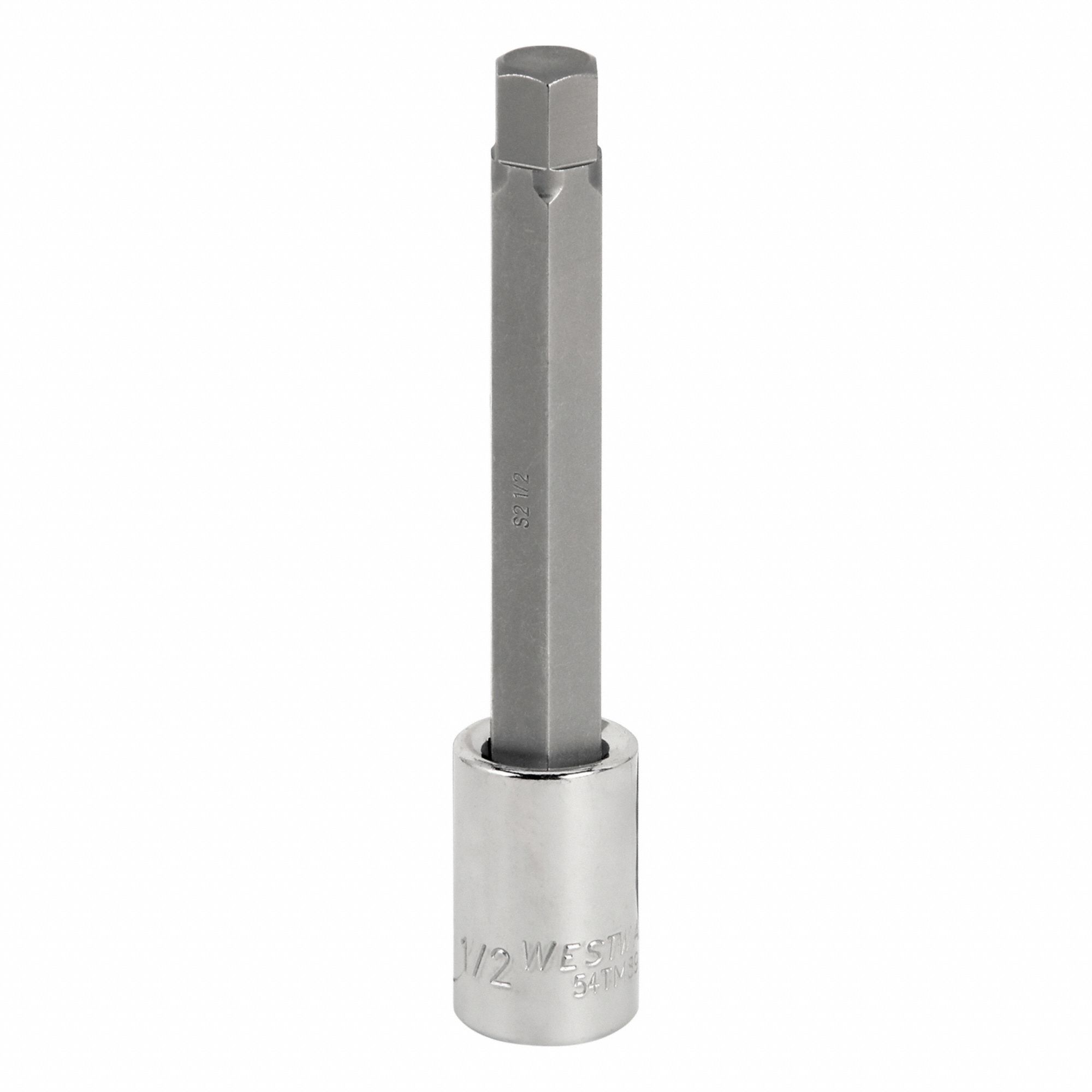 Socket Bit: 1/2 in Drive Size, Hex Tip, 1/2 in Tip Size, 5 1/4 in Overall Lg, Fixed Insert