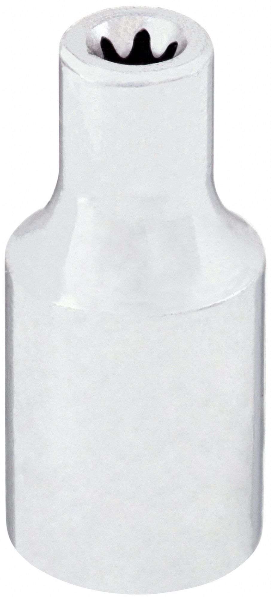 Socket: 1/4 in Drive Size, E4 Socket Size, External Torx, Std, Chrome, 1 7/8 in Overall Lg