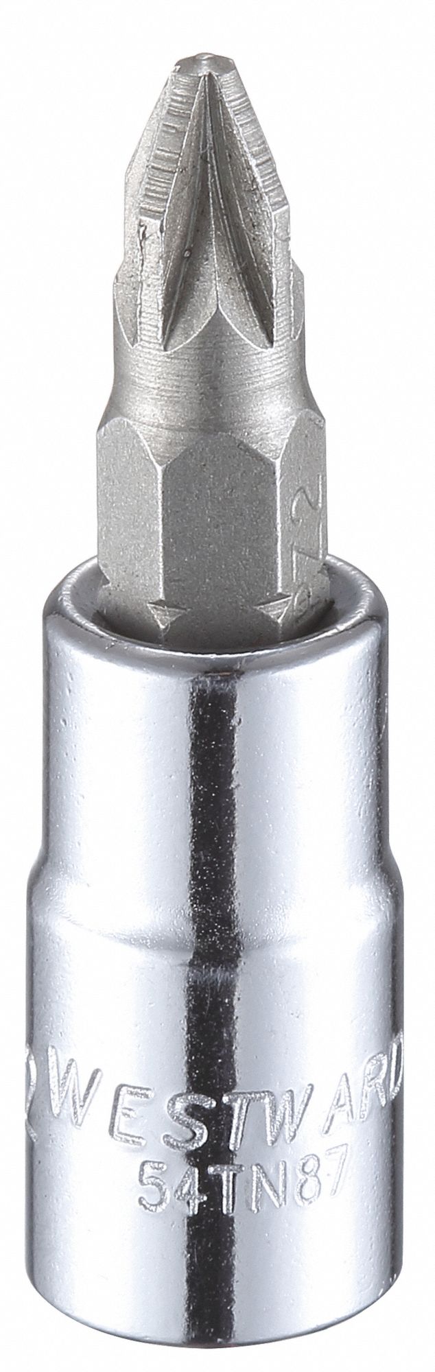 WESTWARD 54TN87 Socket Bit, Steel, 1/4 in, TpSz #2 54TN87