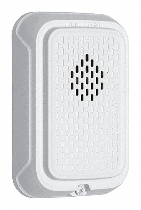 Compact Horn: 12/24V, Horn Sound, White, Indoor, Horn, 1 1/4 in Overall Dp, Wall Mount