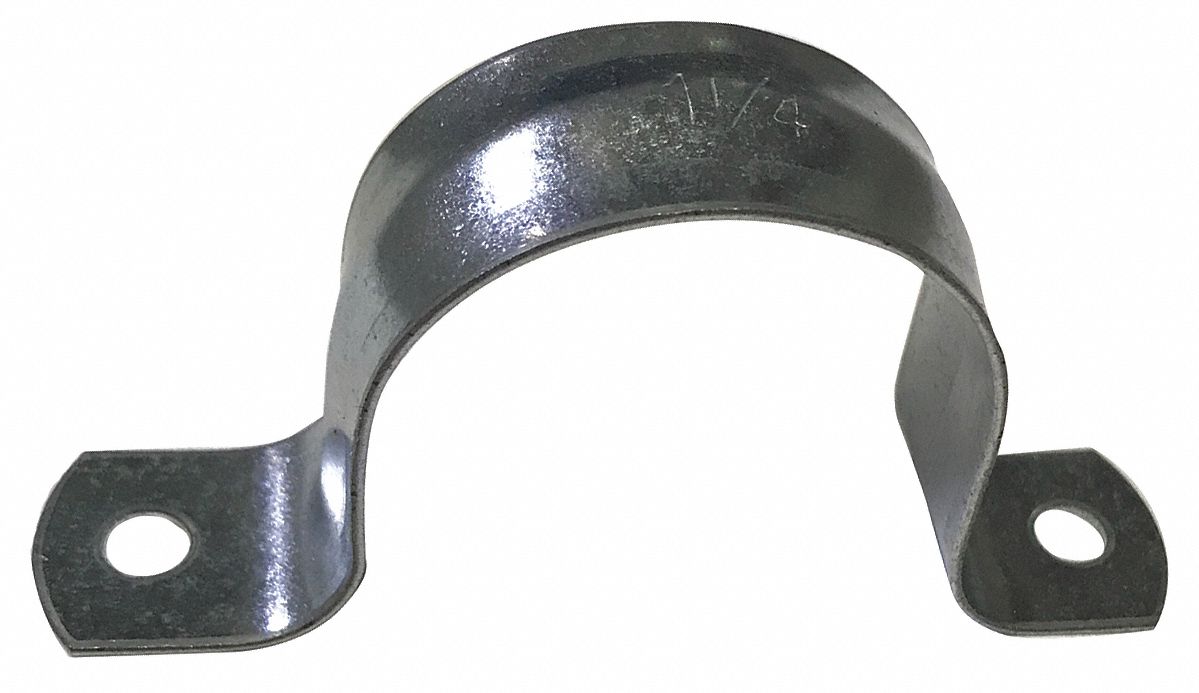 Pipe Strap: Galvanized Steel, For 1 1/4 in Pipe, For 1 21/32 in Copper Tube, For 1 21/32 in Max OD
