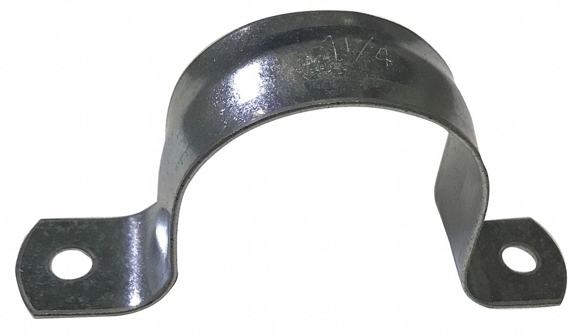 PIPE STRAP: GALVANIZED STEEL, FOR 1¼ IN PIPE, FOR 1 21/32 IN COPPER TUBE, FOR 1 21/32 IN MAX OD