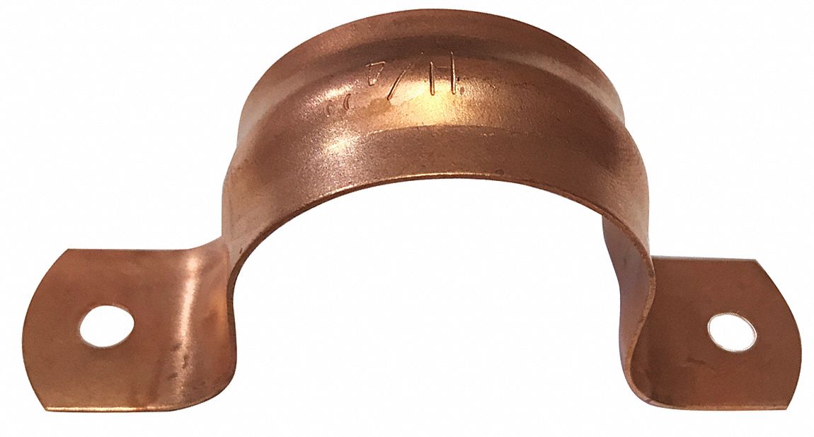 PIPE STRAP: COPPER-PLATED STEEL, FOR 1¼ IN PIPE, FOR 1 ⅜ IN COPPER TUBE, FOR 1 ⅜ IN MAX OD