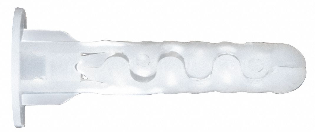 Wall Anchor: 1 in Overall Lg, 3/16 in Dia, Plastic, Plastic, Plug, 100 PK