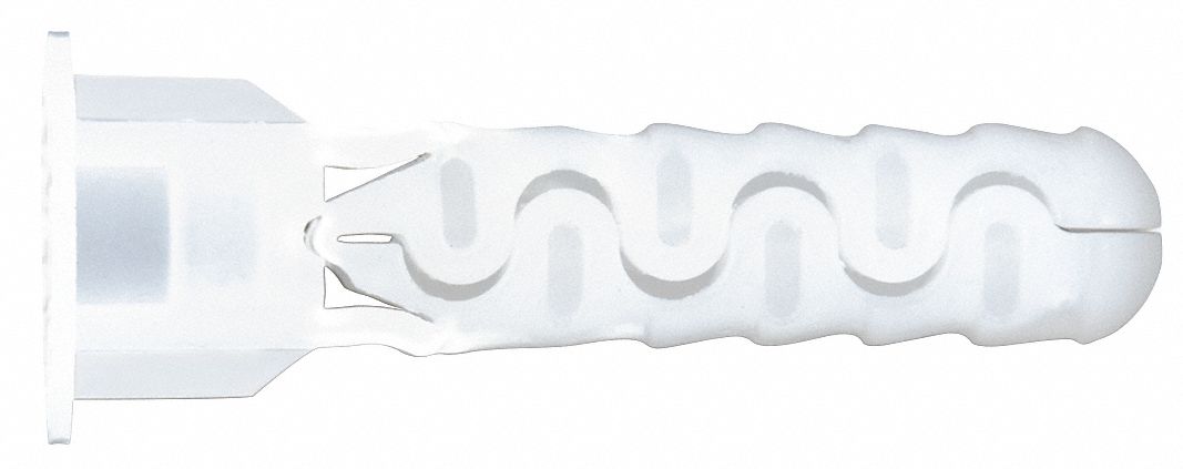 Wall Anchor: 1 5/8 in Overall Lg, 5/16 in Dia, Plastic, Plastic, Plug, 100 PK