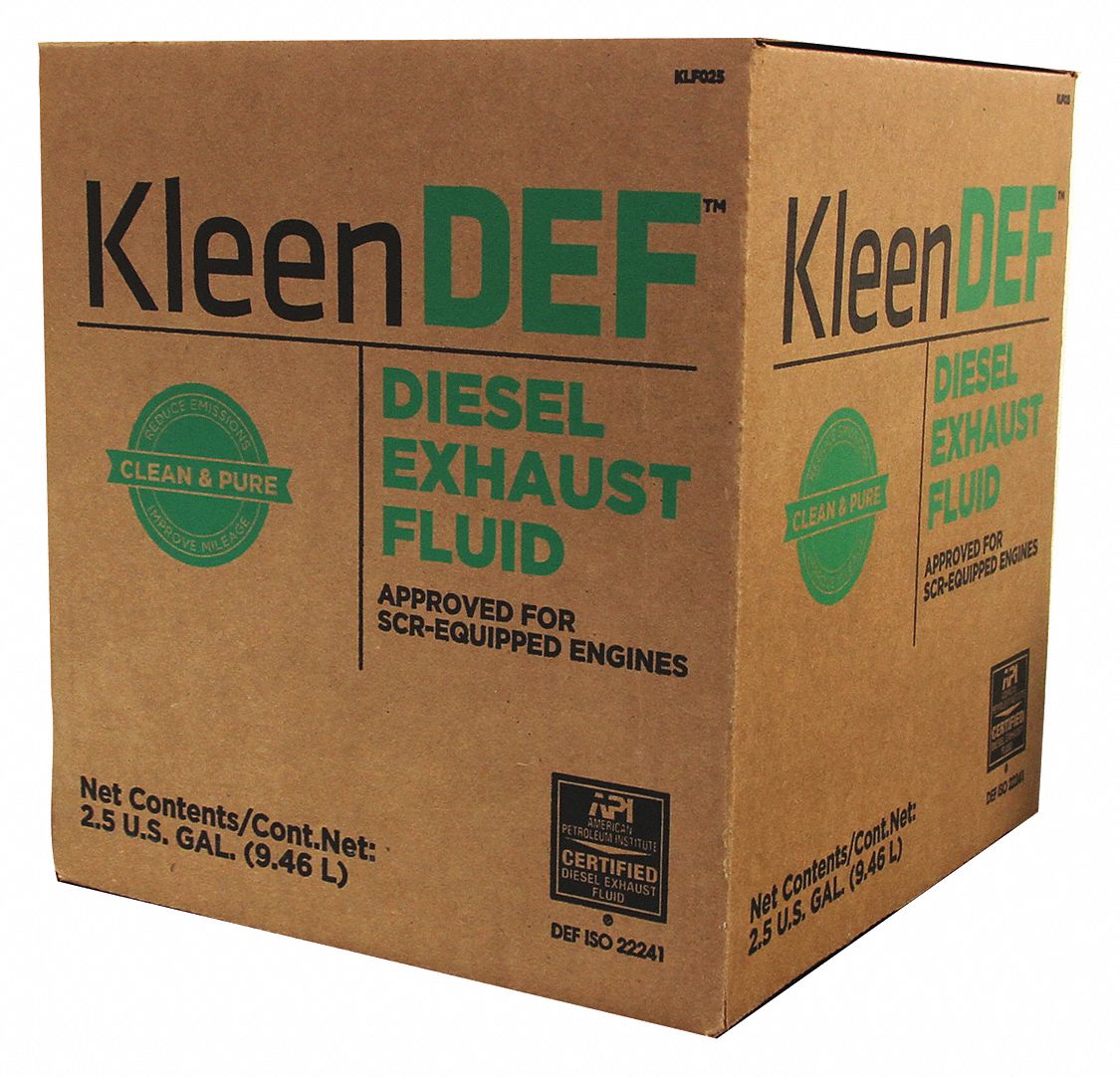 Diesel Exhaust Fluid: Kleen DEF, 2.5 gal Container Size, Box, API/ISO-22241-1