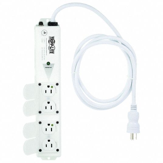 TRIPP LITE Outlet Strip: 4 Outlets, 6 ft Cord Lg, 15 A Max. Amps, White,  Hospital Grade NEMA 5-15P