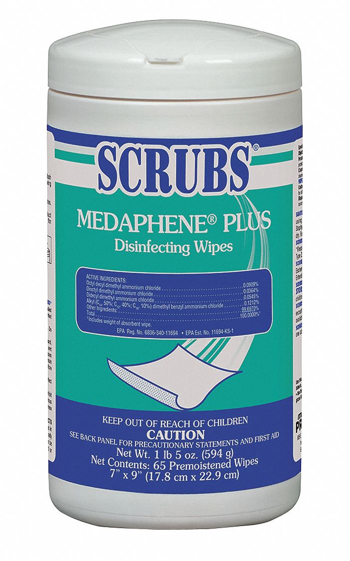 Germicidal Disinfecting Wipes, Canister, 7 in x 9 in Sheet Size - Grainger