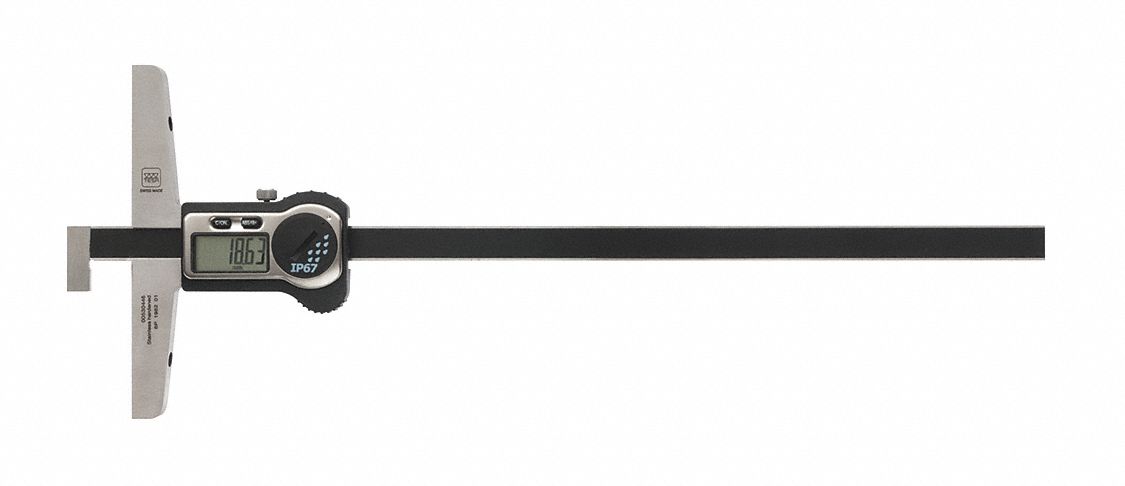 Digital Depth Gauge: 0 in to 20 in /0 mm to 500 mm, IP67, +/- 30 µm Accuracy