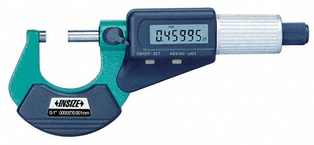 Digital Outside Micrometer: 0 in to 1 in /0 mm to 25 mm, Inch/Metric, +/- 0.0001 in Accuracy
