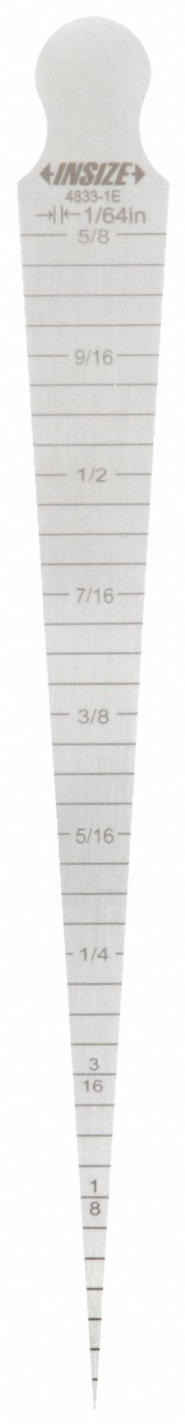 Taper Gauge: 1 Leaves, 1/32 in to 5/8 in Range, 1/64 in Graduations, 5 3/4 in Overall Lg