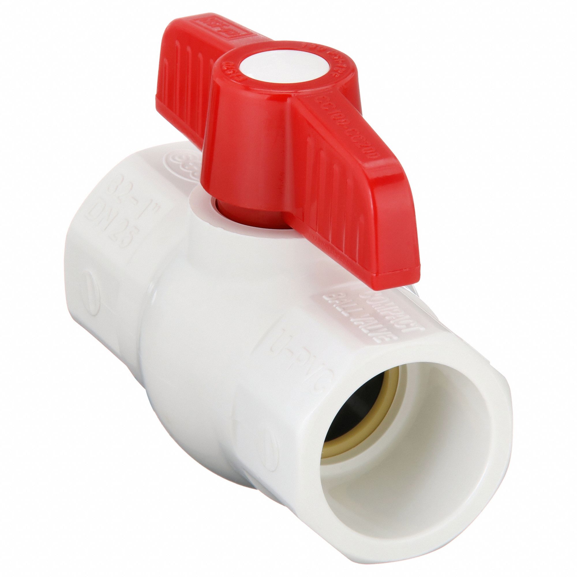 Manual Two-Way Ball Valve: 1 in, PVC, Angle, Socket x Socket, 150 psi Max. Pressure (CWP), Tee