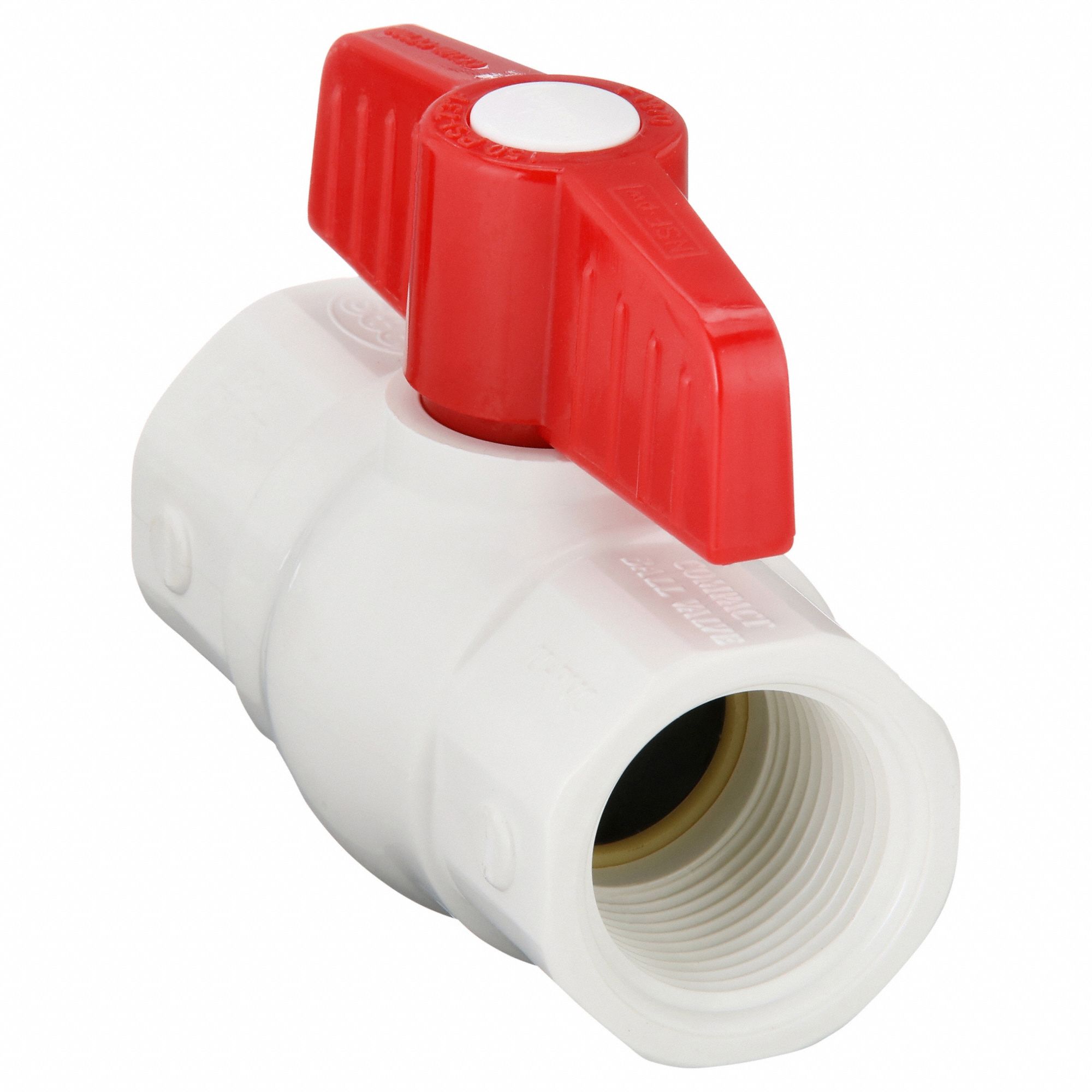 Manual Two-Way Ball Valve: 1 in, PVC, Angle, FNPT x FNPT, 150 psi Max. Pressure (CWP), One-Piece