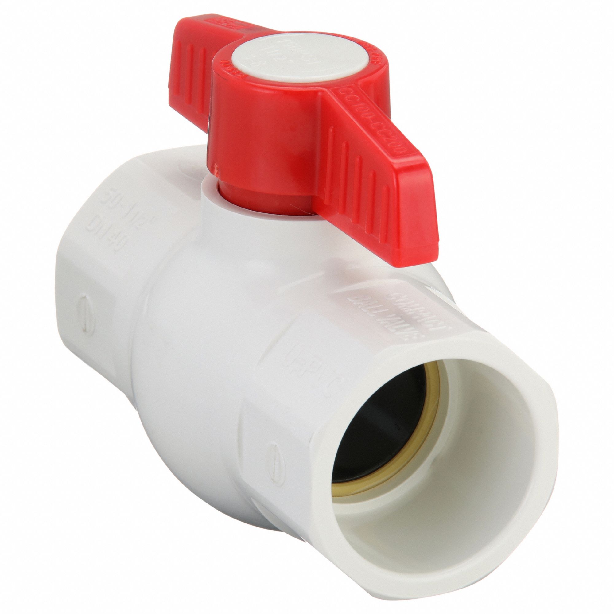 Manual Two-Way Ball Valve: 1 1/2 in, PVC, Angle, Socket x Socket, 150 psi Max. Pressure (CWP)