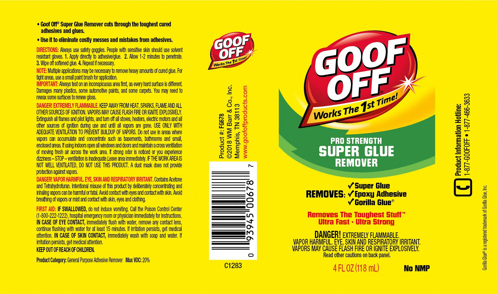 GOOF OFF Adhesive Remover NonAerosol Can, 4 oz Container Size, Ready