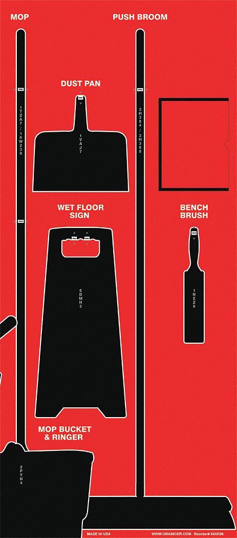 Shadow Board: 30 in x 68 in, 68 in Ht, 30 in Wd, 0.236 in Dp, Red / Black, Aluminum Composite