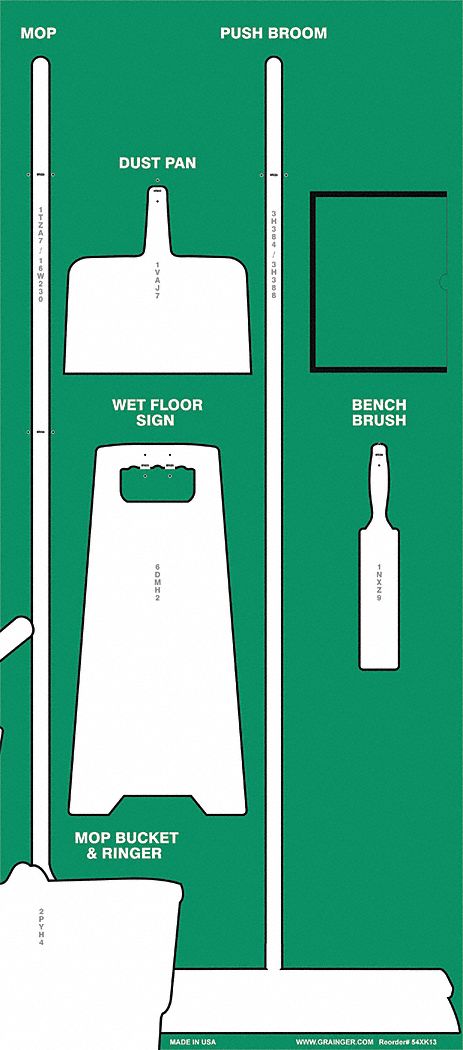 Shadow Board: 30 in x 68 in, 68 in Ht, 30 in Wd, 0.187 in Dp, Green / White, Polycarbonate
