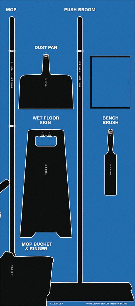Shadow Board: 30 in x 68 in, 68 in Ht, 30 in Wd, 0.236 in Dp, Blue / Black, Aluminum Composite