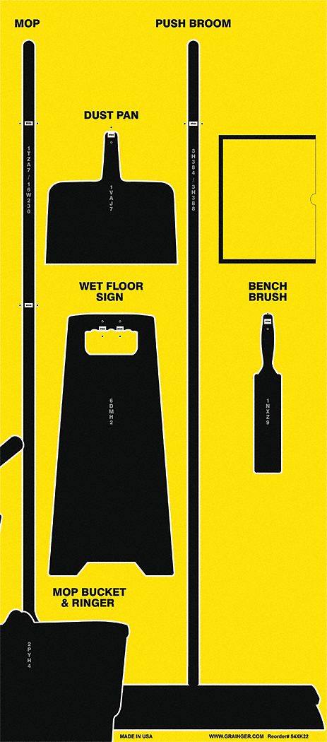 Shadow Board: 30 in x 68 in, 68 in Ht, 30 in Wd, 0.187 in Dp, Yellow / Black, Polycarbonate