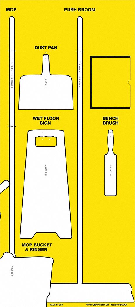 Shadow Board: 30 in x 68 in, 68 in Ht, 30 in Wd, 0.187 in Dp, Yellow / White, Polycarbonate