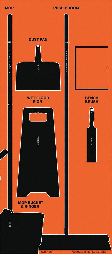 Shadow Board: 30 in x 68 in, 68 in Ht, 30 in Wd, 0.236 in Dp, Orange / Black, Aluminum Composite