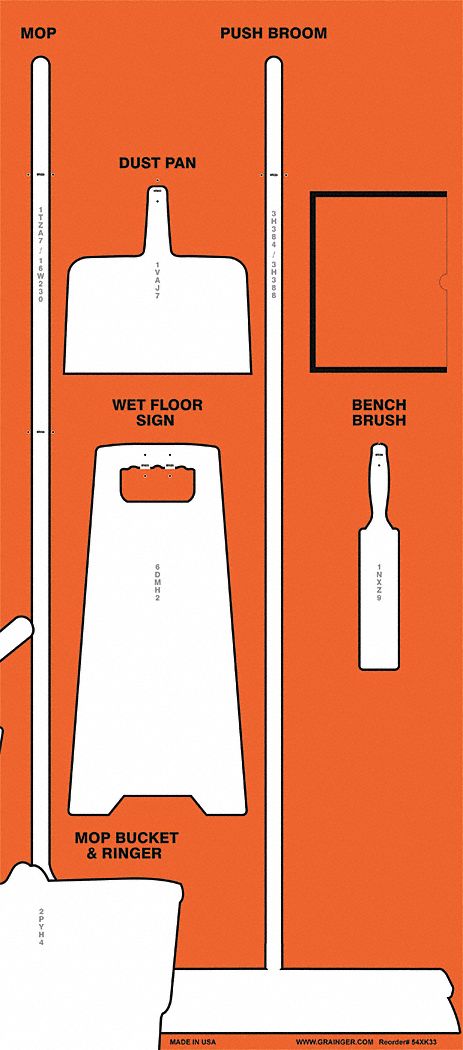 Shadow Board: 30 in x 68 in, 68 in Ht, 30 in Wd, 0.236 in Dp, Orange / White, Aluminum Composite