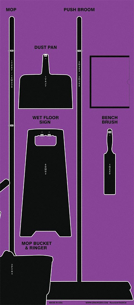 Shadow Board: 30 in x 68 in, 68 in Ht, 30 in Wd, 0.187 in Dp, Purple / Black, Polycarbonate