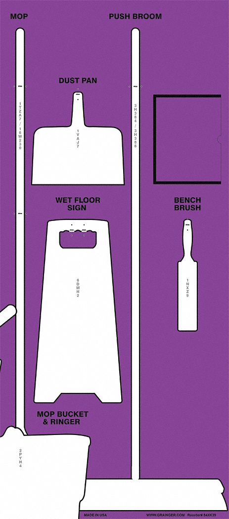 Shadow Board: 30 in x 68 in, 68 in Ht, 30 in Wd, 0.236 in Dp, Purple / White, Aluminum Composite