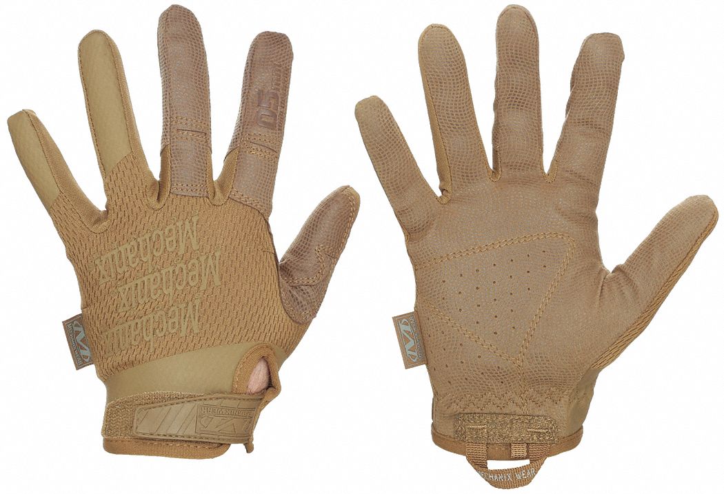 Tactical Gloves: S, Tan, Synthetic Leather, Hook-and-Loop, ANSI/ISEA Cut Level 1, 1 PR