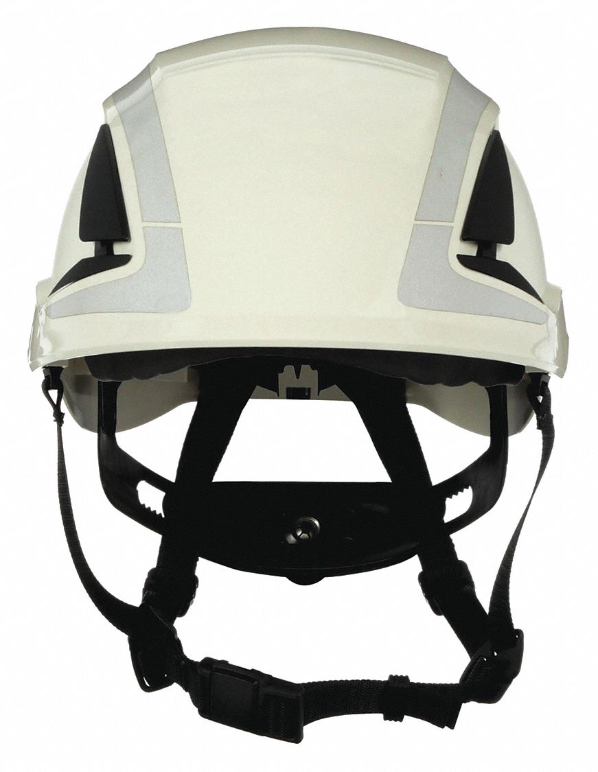 Hard Hat: White, No Graphics, Ratchet (6-Point), Ratchet, ABS, Side-Slots, 3M, Solid, Ratchet