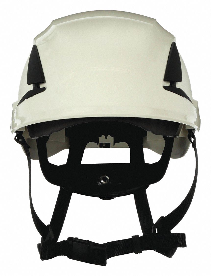 Hard Hat: White, No Graphics, Ratchet (6-Point), Ratchet, ABS, Side-Slots, 3M, Solid, Ratchet