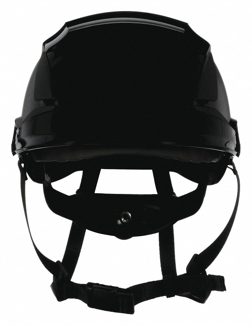 Hard Hat: Black, No Graphics, Ratchet (6-Point), Ratchet, ABS, Side-Slots, 3M, Solid, Ratchet