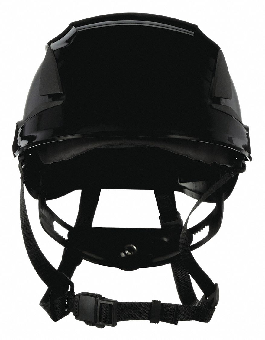 Hard Hat: Black, No Graphics, Ratchet (6-Point), Ratchet, ABS, Side-Slots, 3M, Solid, Ratchet