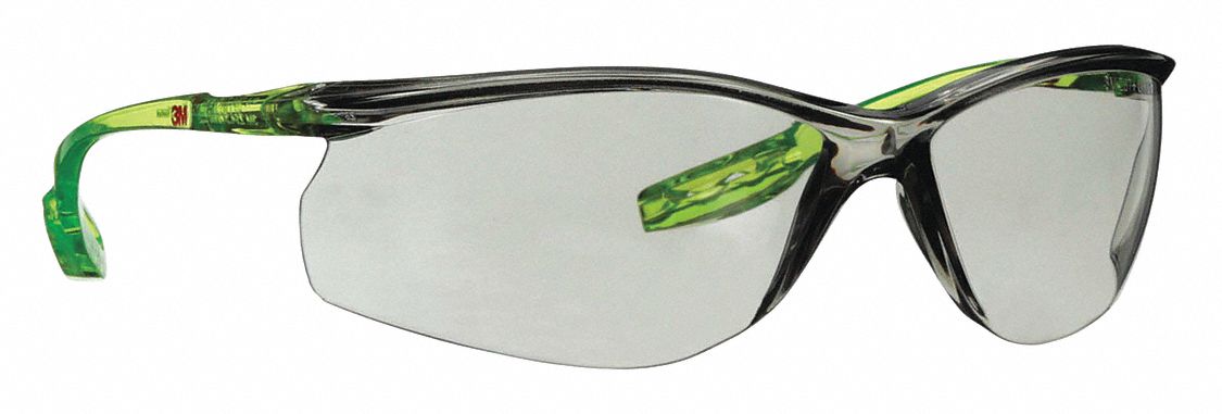 Safety Glasses: Anti-Fog /Anti-Scratch, No Foam Lining, Wraparound Frame, Frameless, Green