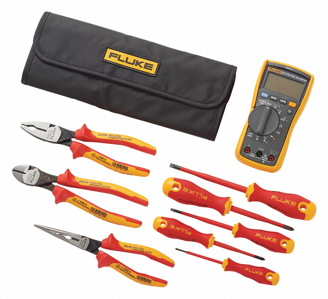 FLUKE, Avg, (3) Pliers/(5) Screwdrivers/Pouch Case, Digital Multimeter ...