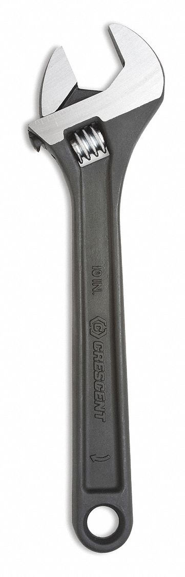 ADJUSTABLE WRENCH, ALLOY STEEL, BLACK OXIDE, 10 IN OVERALL L, 1 5/16 IN JAW CAPACITY