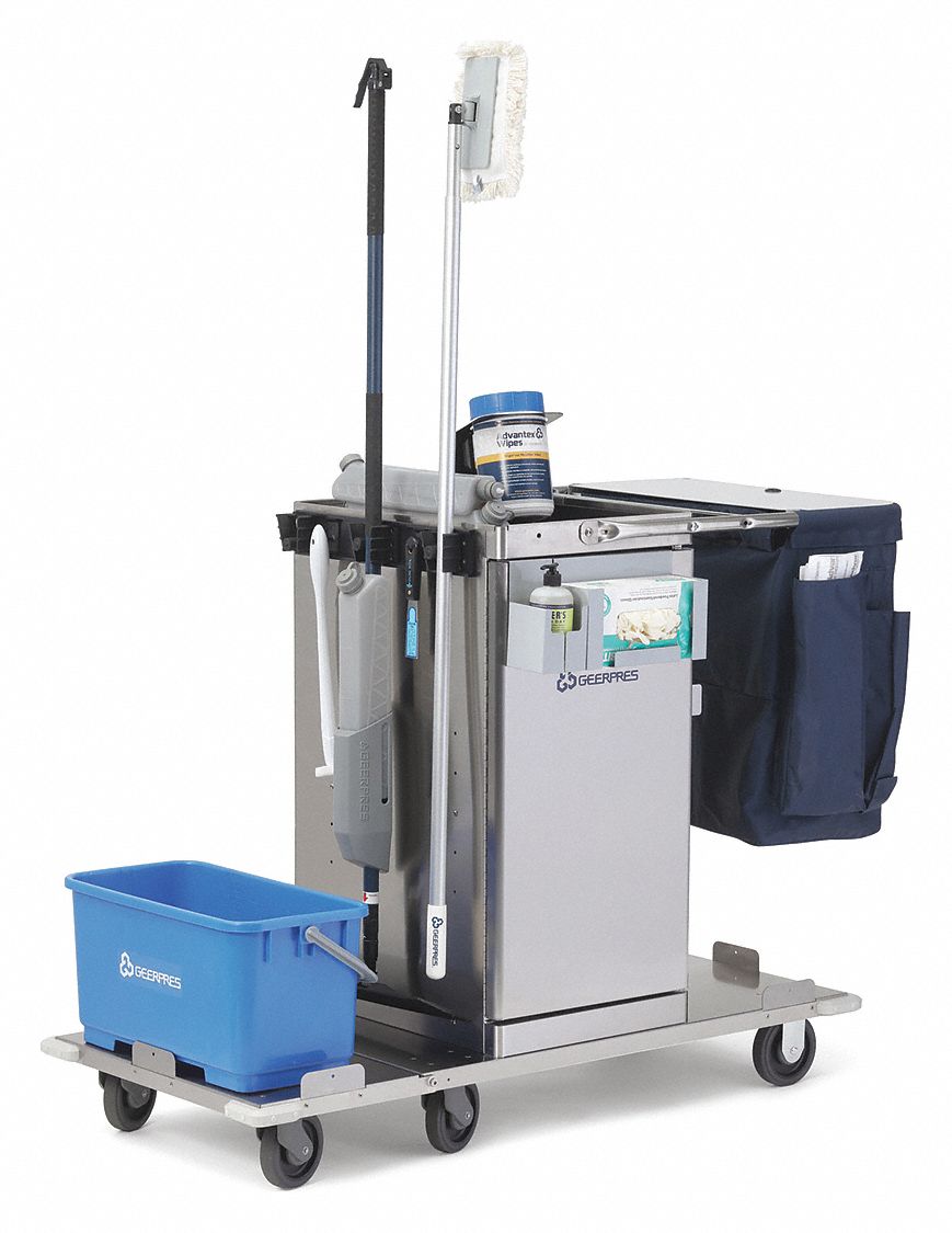 TOUGH GUY Janitor Cart: Shelf Count 2, Silver, 25 gal Trash Bag ...