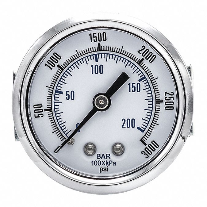 PIC GAUGES, UClamp, 0 to 3,000 psi, Industrial Pressure Gauge 54XN90