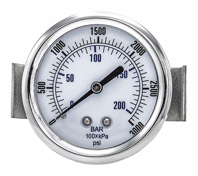 Industrial Pressure Gauge: 0 psi to 3, 000 psi, 2 1/2 in Dial, 1/4 in NPT Male, 103D, 103D