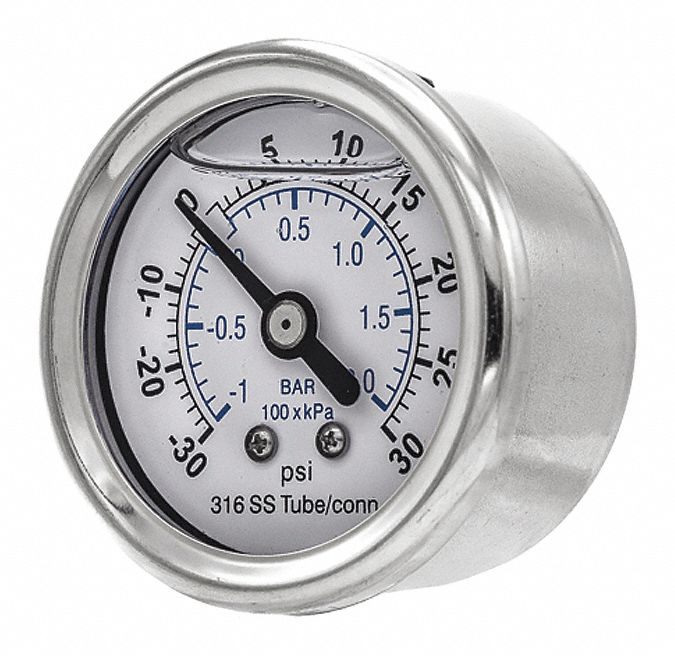 PIC GAUGES Compound Gauge, 30 in Hg Vac to 30 psi Range, 1/8 in MNPT, ±