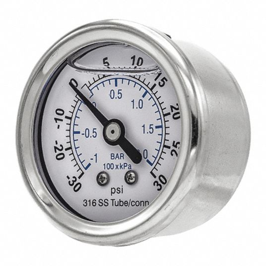 PIC GAUGES Industrial Compound Gauge 30 to 0 to 30 in Hg/psi, 1 1/2 in