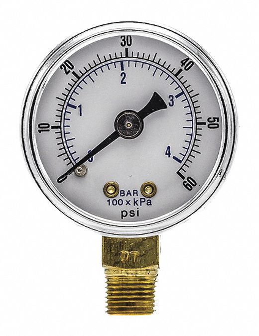 PIC GAUGES, Corrosion-Resistant Case, 0 To 60 Psi, Industrial Pressure ...