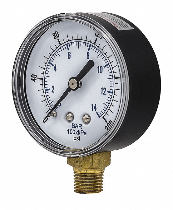 PIC GAUGES Pressure Gauge, 0 to 200 psi Range, 1/4 in BSPT, +/323