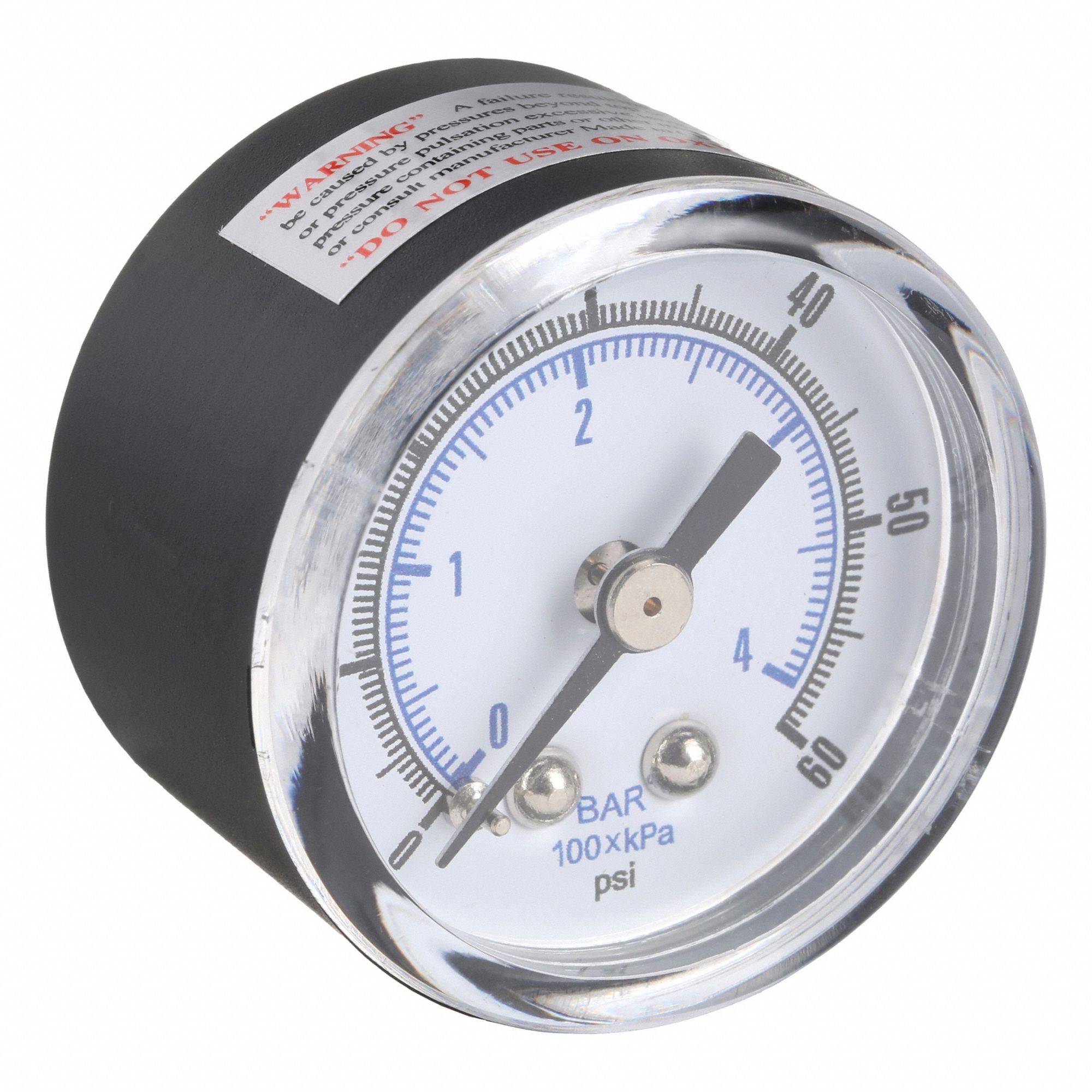 INDUSTRIAL PRESSURE GAUGE, 60 PSI TO 0 PSI/HG TO 60 PSI, 1 1/2 IN DIAL, CENTRE BACK