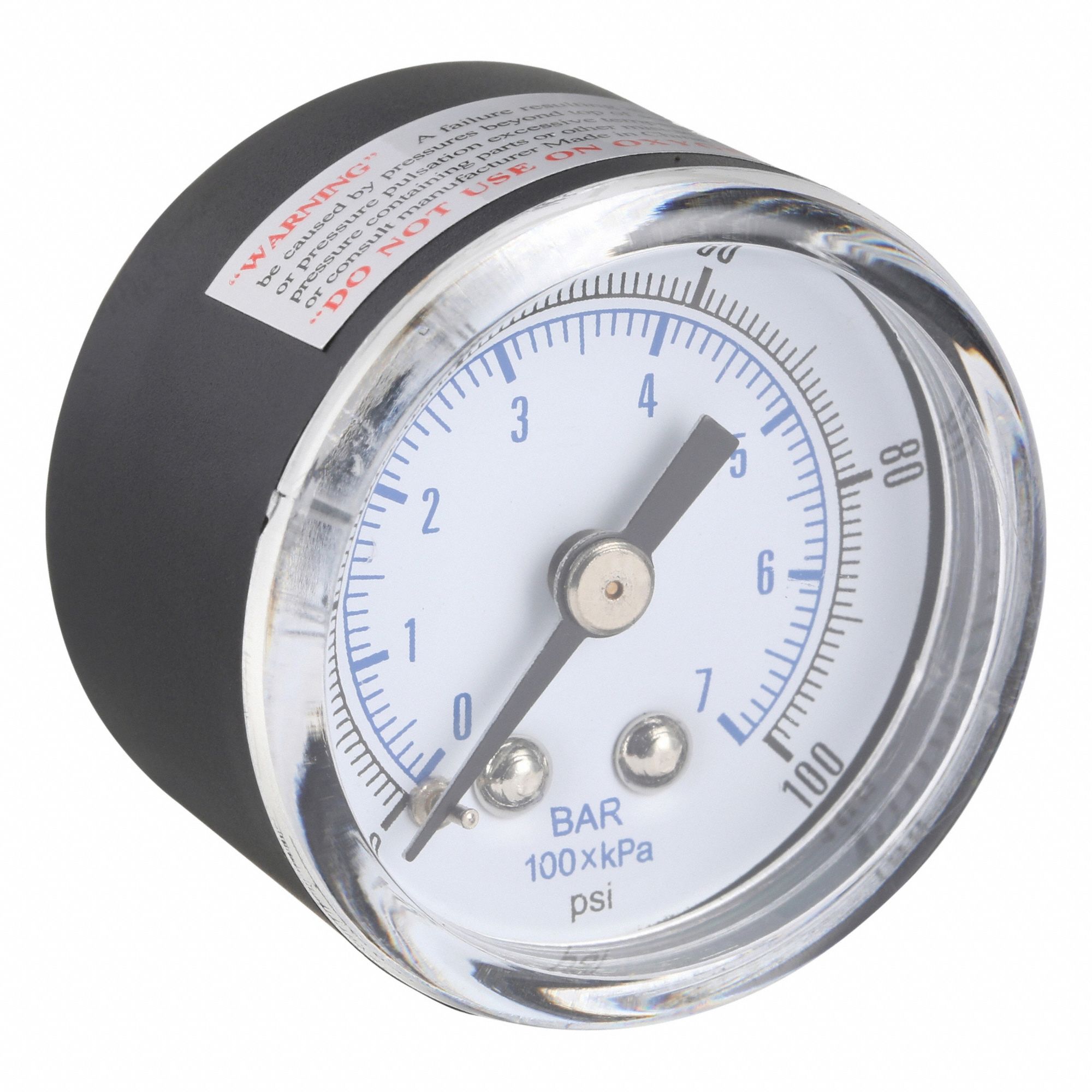 Industrial Pressure Gauge: 0 psi / Hg to 100 psi, 1 1/2 in Dial, 1/8 in BSPT Male, Copper