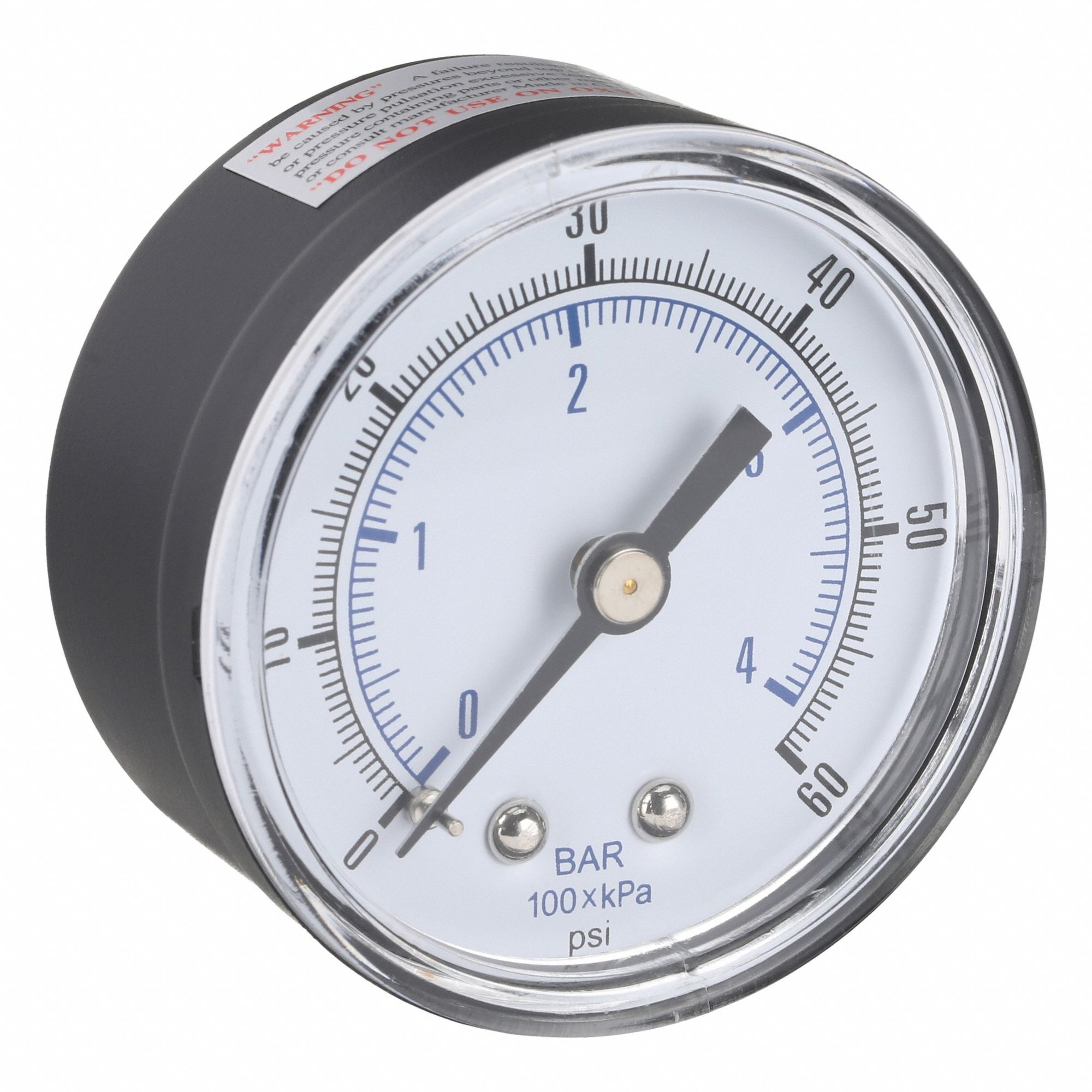 INDUSTRIAL PRESSURE GAUGE, 60 PSI TO 0 PSI/HG TO 60 PSI, 2 IN DIAL, 1/4 IN BSPT MALE