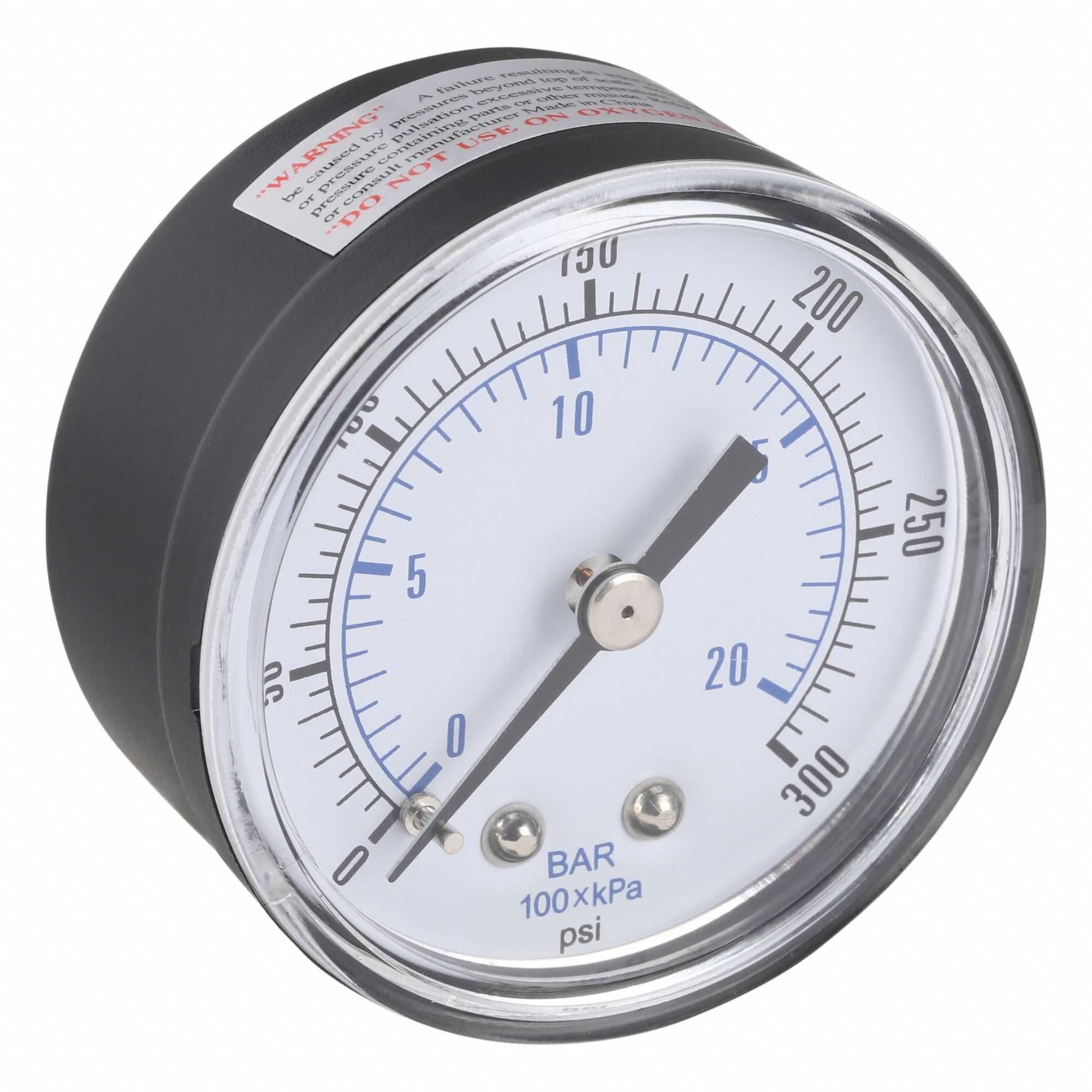 Industrial Pressure Gauge: 0 psi / Hg to 300 psi, 2 in Dial, 1/4 in BSPT Male, Copper