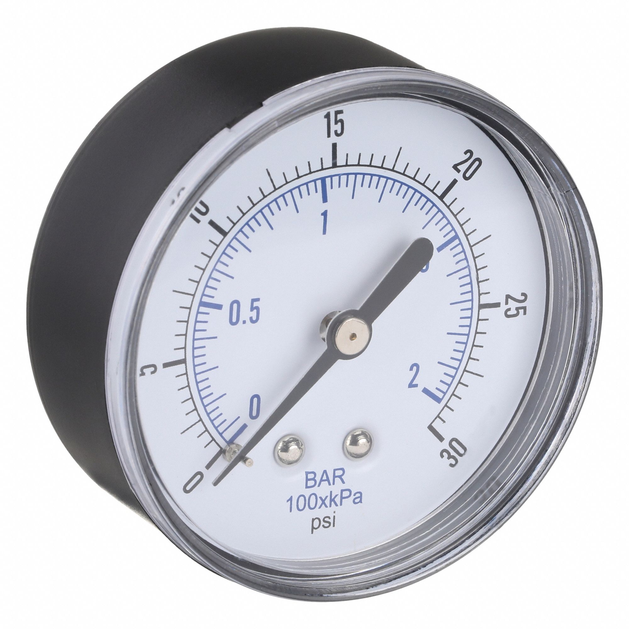 Industrial Pressure Gauge: 0 psi / Hg to 30 psi, 2 1/2 in Dial, 1/4 in BSPT Male, Copper